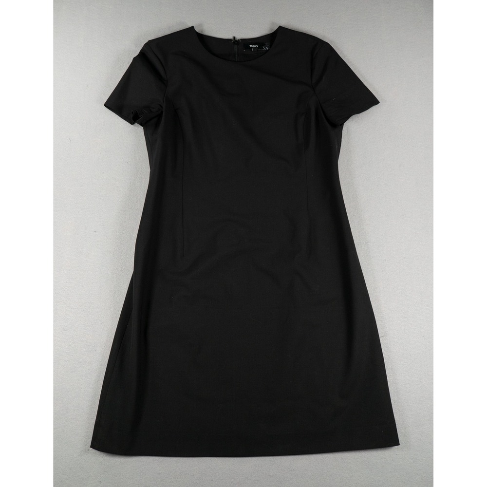 Theory Jatinn Traceable Wool Shift Dress Black Size 6 Short Sleeve